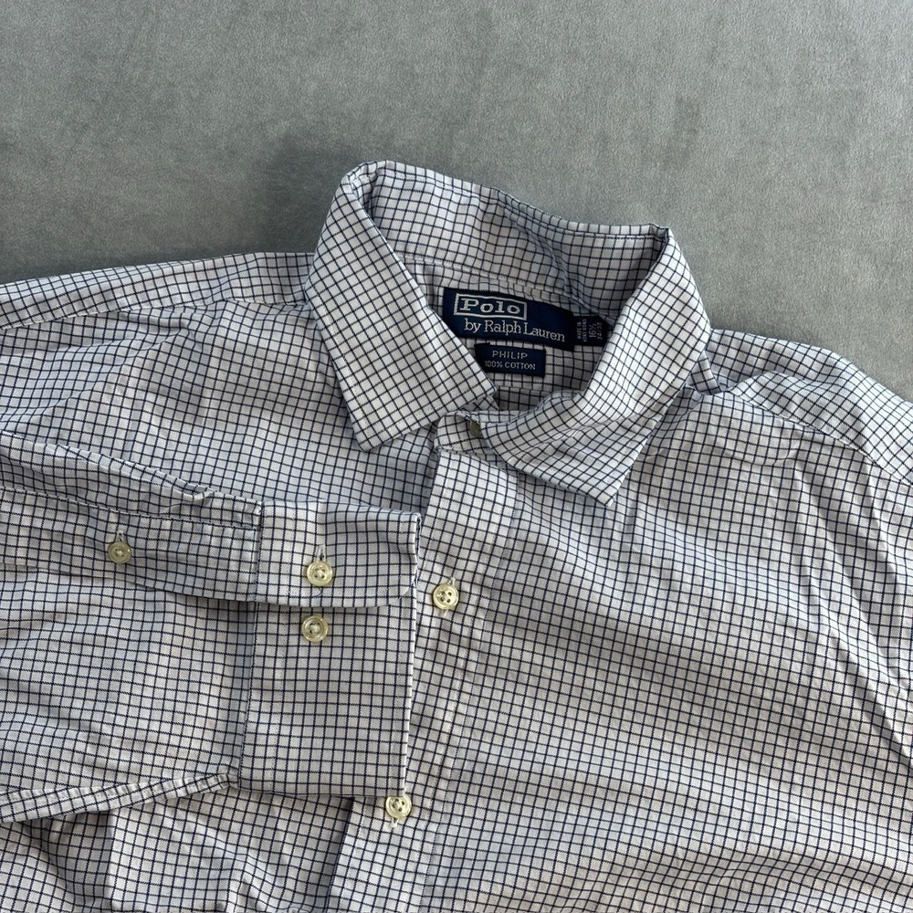Polo Ralph Lauren Philip Button Up Shirt Men's 16.5 34/35 Blue White Check - Picture 3 of 13